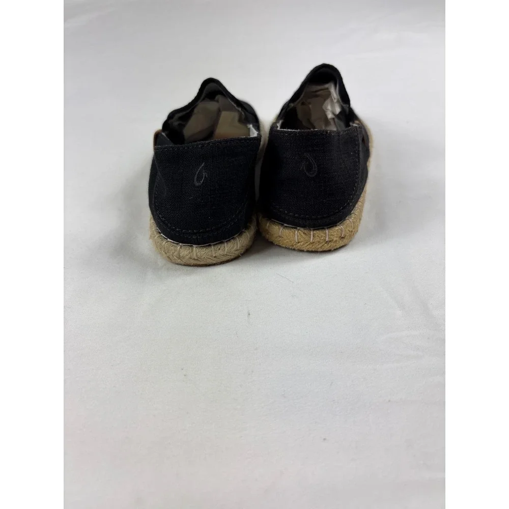 OluKai Kaula Pa'a Kapa Black Linen Espadrille Slip On Shoes Womens 6.5